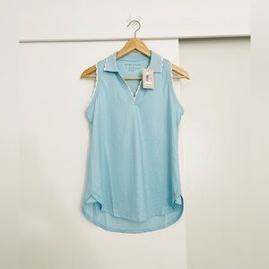 NWT Peter Millar Women's Golf Blue Geo Opal Sleeveless Stretch Polo Size Small